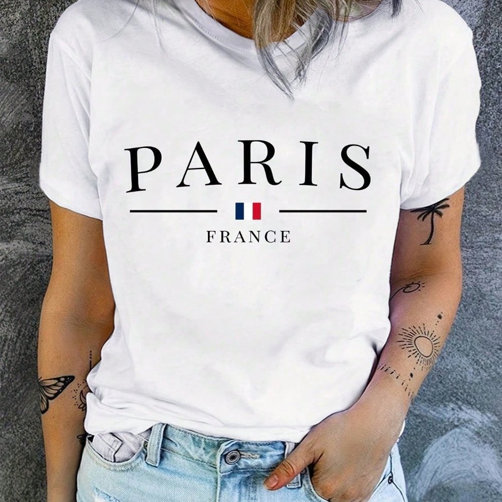 WOMENS PARIS FRANCE CASUAL SHORT SLEEVE TEE SHIRT